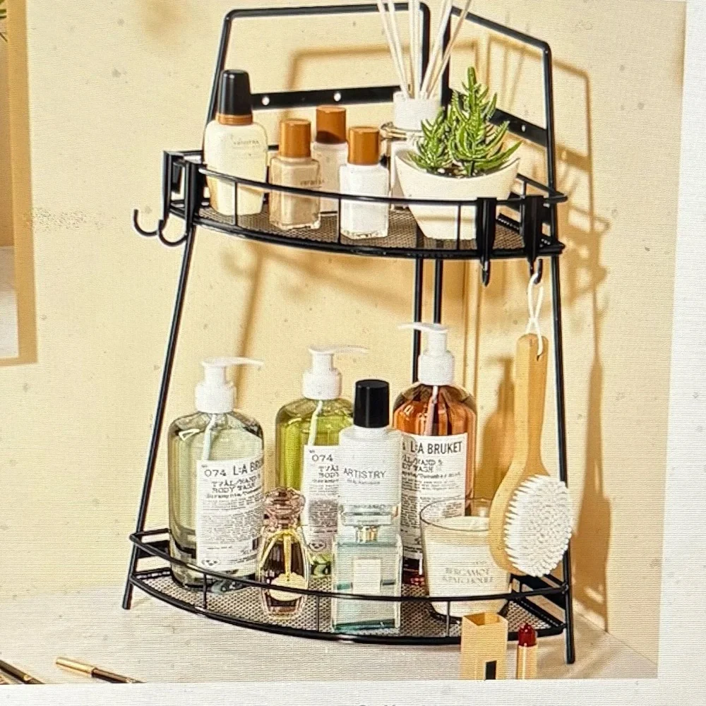 Bathroom Corner 2-Shelf Organizer with Toothbrush Holder and matching Cup/Cover